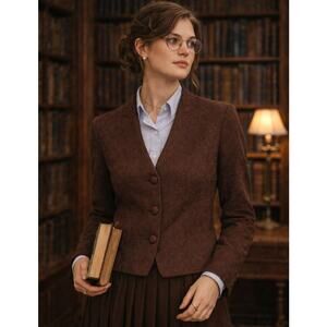 Vintage Miss Dorby 1970s Academia Paisley Blazer Size 12 Brown Tailored Classic